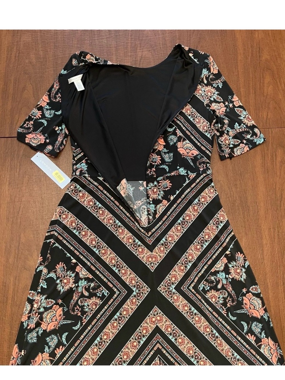 London Times NWT Women’s Black Floral Midi Elbow Sleeves Back Zipper Dress 6 - Picture 5 of 9